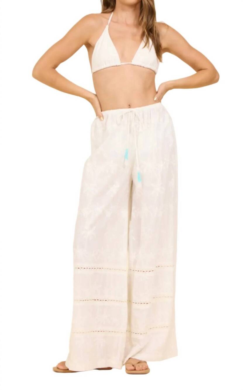 NEW VINTAGE HAVANA palm eyelet wide leg pants in white